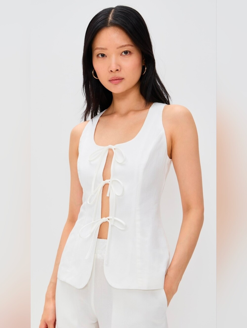 Aligne Lupin White Linen Mix Tie Waistcoat NWT Size 12